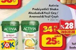 ACTİVİA PROBİYOTİKLİ SHAKE AHUDUDU&YEŞİL ÇAY/ANANASLI& YEŞİL ÇAY 200 ML